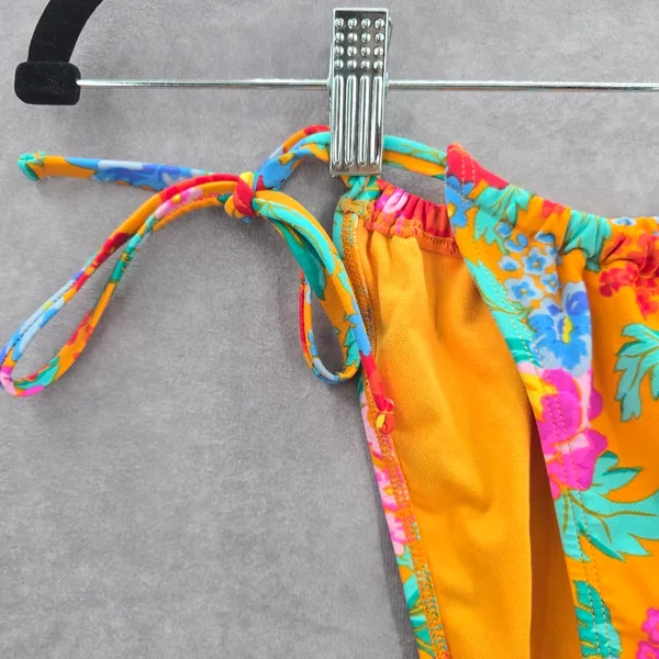 Xhilaration Orange Floral String Ties Bikini‎ Bottom Swimwear Small - Image 3