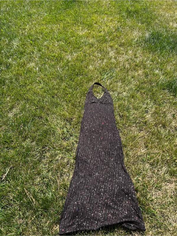 Vtg‎ Y2K City Triangles Black Sparkle Halter Maxi Dress Prom Gown size small - Image 2