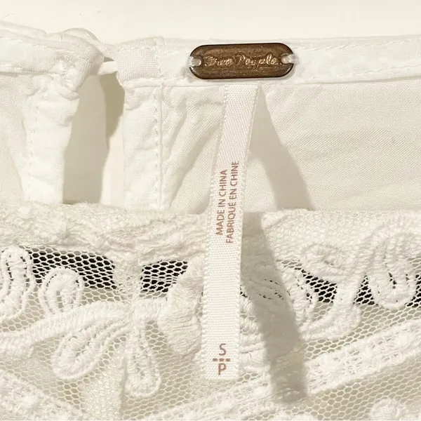 Free People Size Small White ‘Sweet Mornings’ Woven and Lace Top Peasant Boho - Image 5