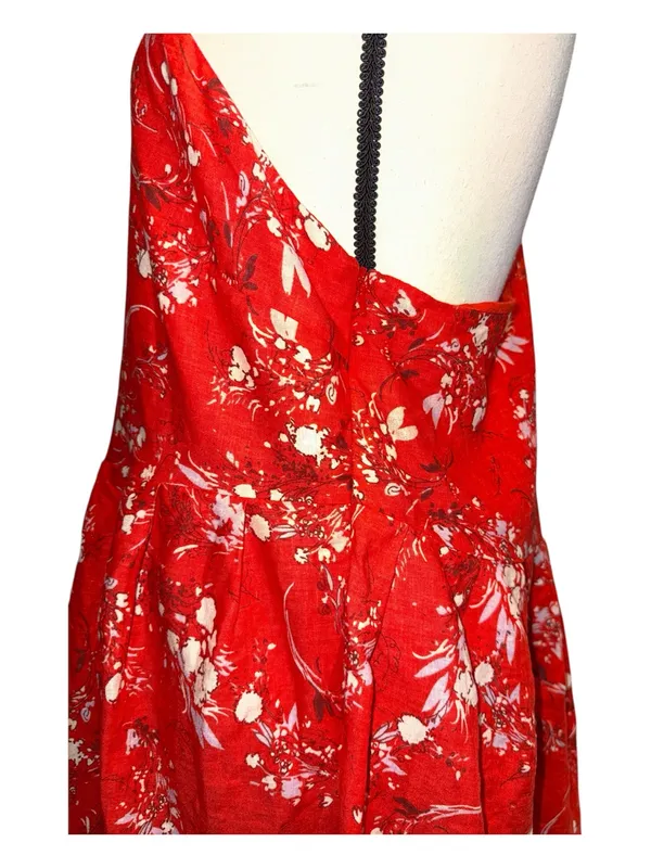 Free People All Mine Mini Red White Strapless Printed Dress one shoulder zip L - Image 5