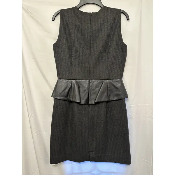 Zara Grey Black‎ Pinstripe Leather Panel Peplum Office Professional Dress Medium - Image 3