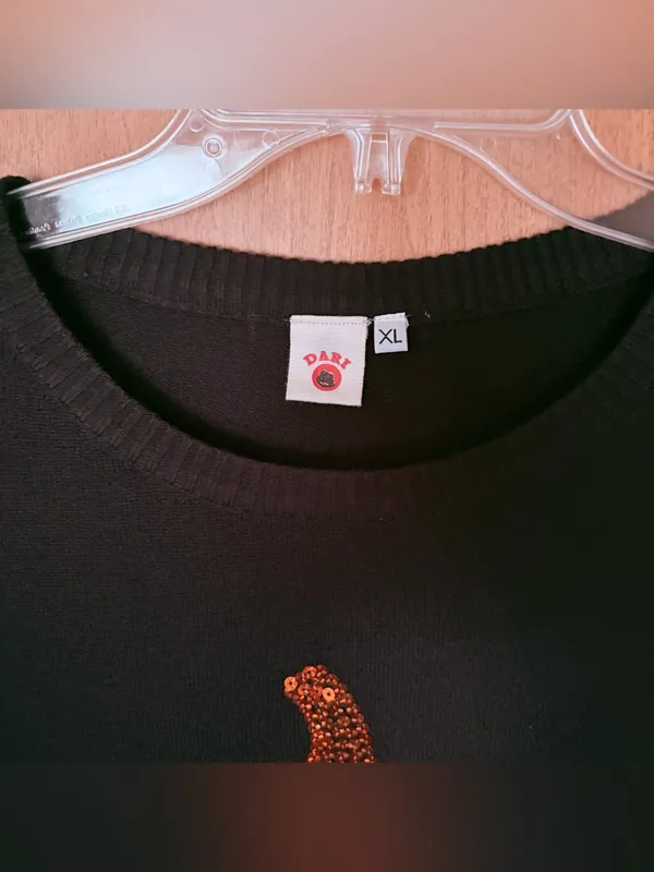 DARI Halloween Pumpkin Sequin Sweater Black Knit Jack O Lantern Women's XL EUC - Image 2