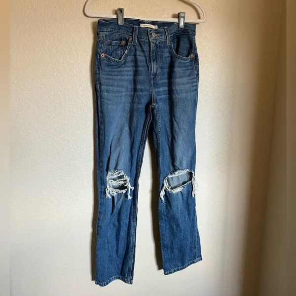 Levi‘s Low Pro Straight Jeans Sz 26 High Rise Distressed Medium Blue‎ Wash - Image 4