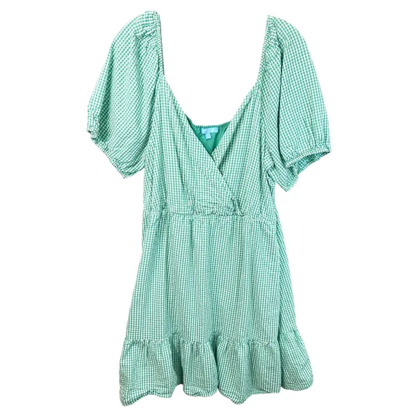 Draper James XXL Dress‎ Green Gingham Surplice Cotton Puff Sleeve Tiered 1827 - Image 3