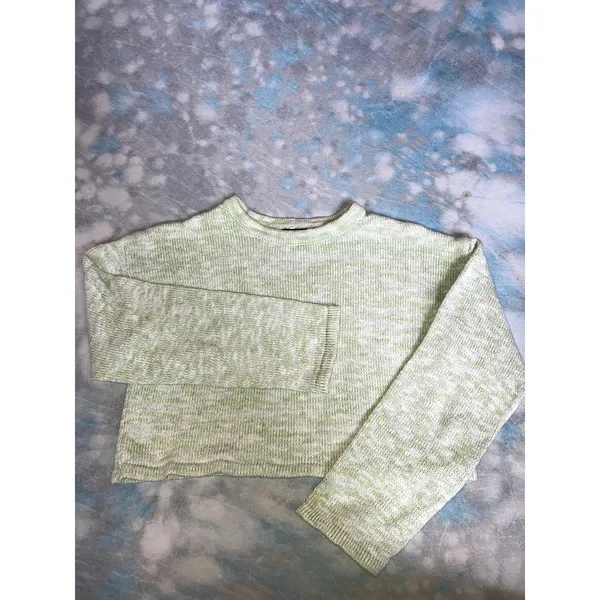 WHITE FOX Boutique Cropped Crew Neck Sweater 100% Cotton XS Lime Green COZY - Image 3