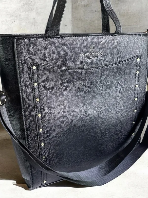 London Fog Black Studded Tote Bag Crossbody Work Laptop Satchel Purse - Image 8
