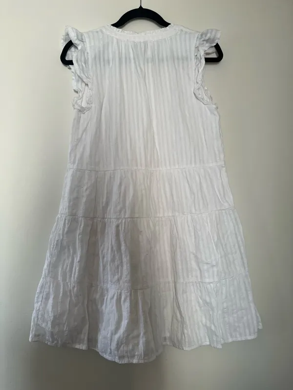 Loft White Tiered Mini Dress Small Coastal Beachy Boho Summer Vacation Cotton - Image 6