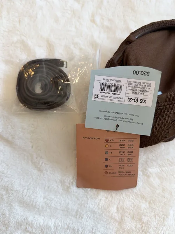 NWT Shade & Shore Brown Crochet Front Knot Bandeau Bikini Top - Size Extra Small - Image 4