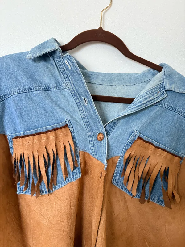 Vintage Handmade Fringe Denim Pullover - Image 3