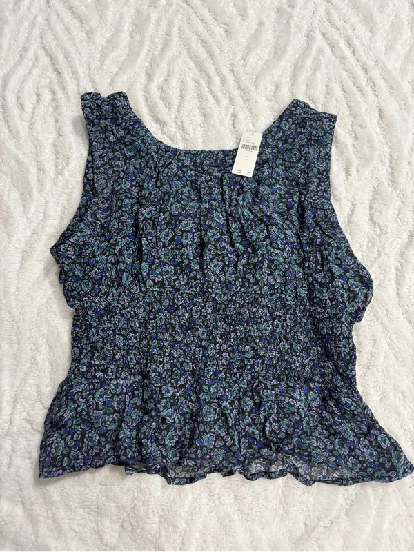 Anthropologie Smocked Chiffon Tank Top NWT Large Floral Peplum Blouse - Image 7