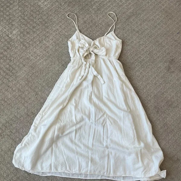 Zara Midi Dress Ivory Bow Tie in Back Spaghetti Strap V Neck Lined Size XS VGUC - Image 3