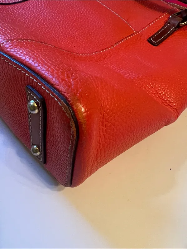 Dooney & Bourke Orange Pebble Leather Tote with Contrasted Straps & added tie - Image 8