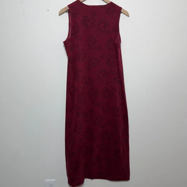 VTG 90s Whimsigoth Jumper Dress Medium Burgundy Paisley Maxi Faux Suede‎ Western - Image 6
