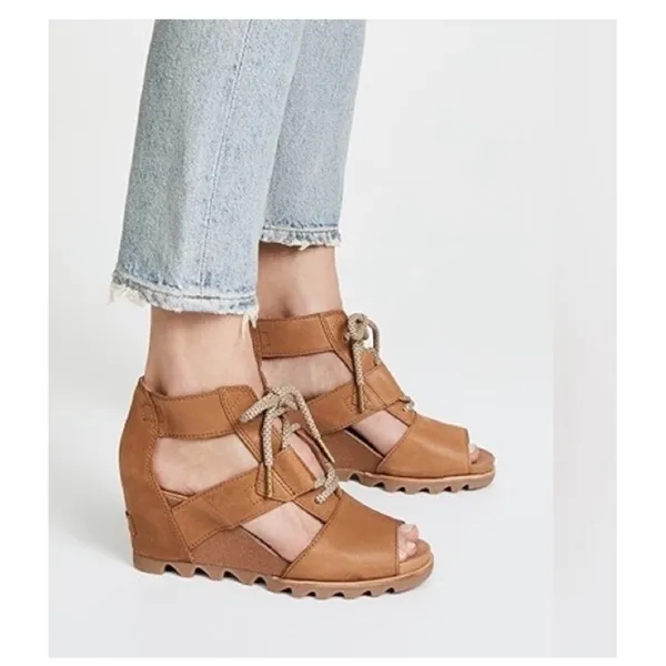 Sorel Women Joanie Ankle Leather Lace Up Open Toe Wedge Sandals shoes sz 6.5 - Image 2