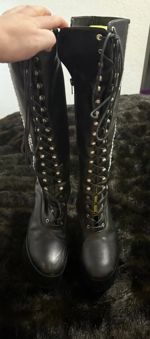 Demonia Pleaser Electra 5In Platform Knee High Lace-Up Boots Side Zipper 11 - Image 2