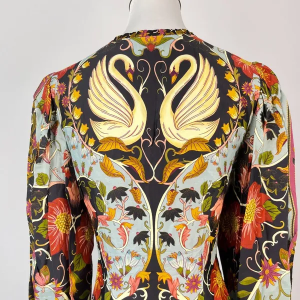 NWOT Farm Rio Floral Swans V-Neck Long Sleeves Mini Dress Size M - Image 9