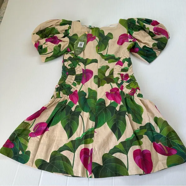 Farm Rio NWT Anthurium Leaves Dress Sand, M - Image 4