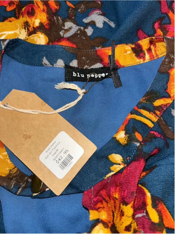 Women's Blu Pepper Floral Long Flutter Sleeve Dress Size M Blue Orange - Image 5