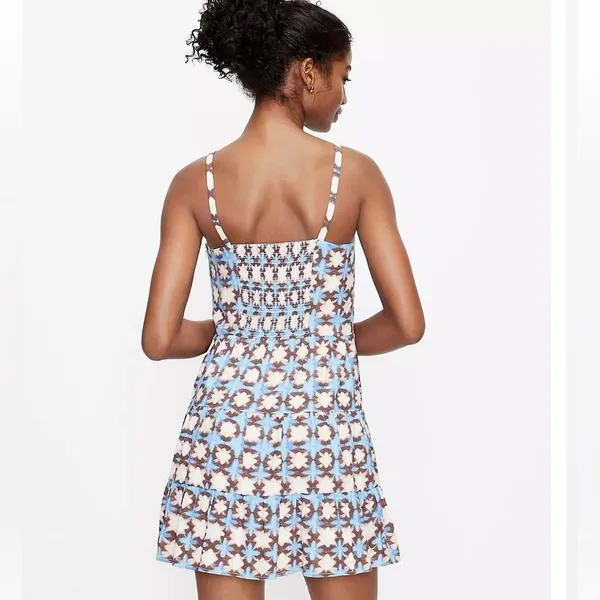 LOFT Geo Print Mini Dress Boho Indie Coastal Summer Size 6 Blue Spaghetti Strap - Image 2