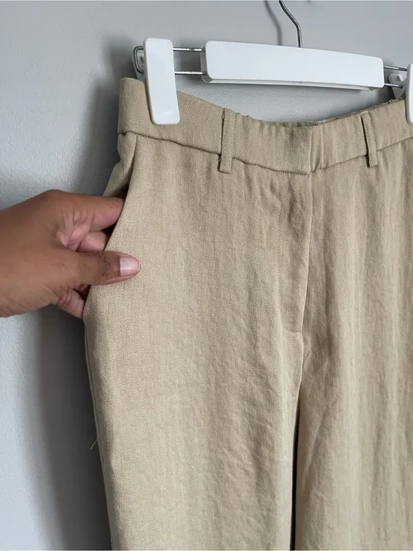 OGL Tan European Linen Blend Mid Rise Flared Pant with Pockets Sz M - Image 6
