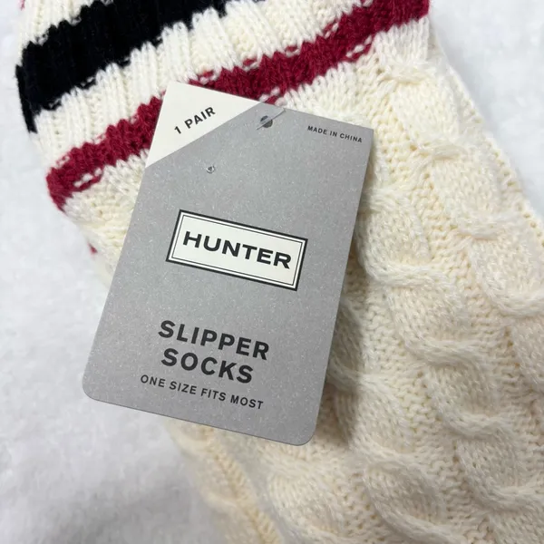 Hunter Cream Cable Knit Socks‎ with Striped Cuff - Image 6