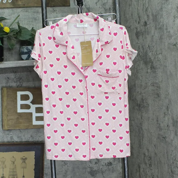 NWT Stripe And Stare and Stare Diamond Heart Frill 2-Piece Pajama Set Pink Red S - Image 2