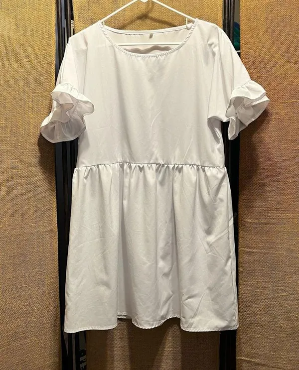 2XL White Ruffled Sleeve Mini Dress - Image 2