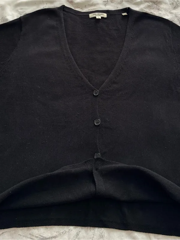 Max Studio London Black linen blend V-Neck Button-Up Cardigan, size XL preppy - Image 12