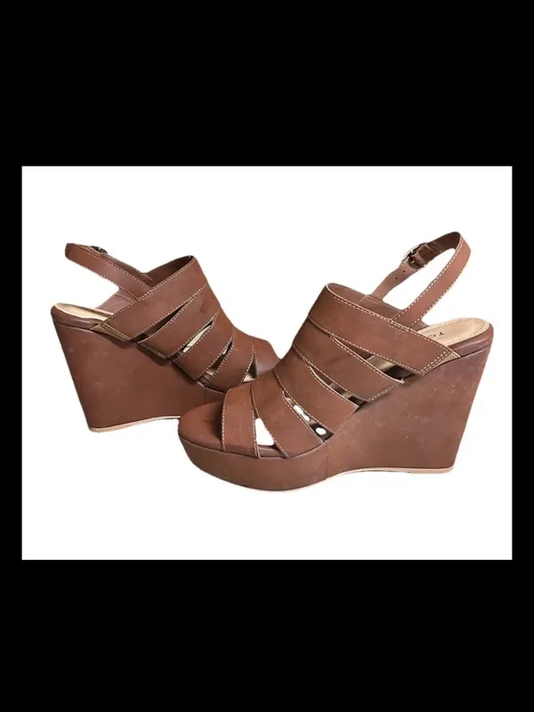 Torrid Shoes Platform Wedge Heels Sandals Size 9.5 Brown NEW - Image 3