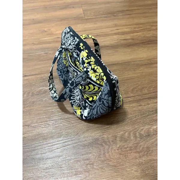 Vera Bradley Quilted Hanging Travel Organizer Cosmetic Bag Gray Yellow Floral - Image 2