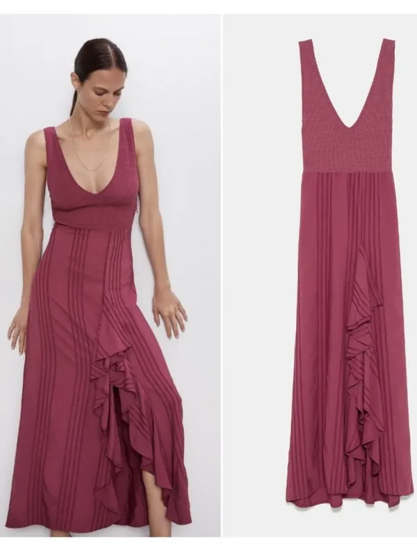 NEW Zara red ruffle maxi sleeveless Dress size medium - Image 2