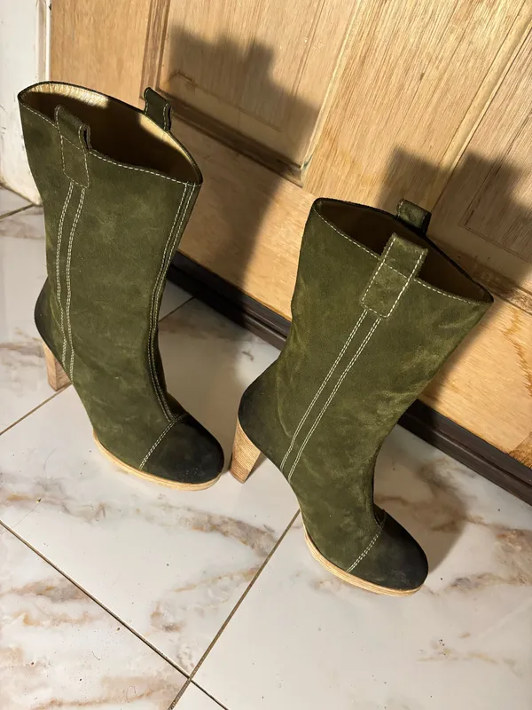 Vero Cuoio WOMENS leather boots olive green size 39.5 - Image 4