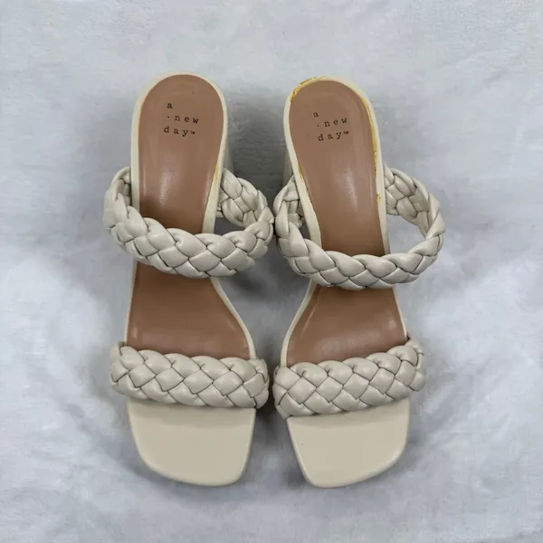 A New Day Womens Cream Braided Double Strap Block Heel Platform Mules Size 9.5‎ - Image 3