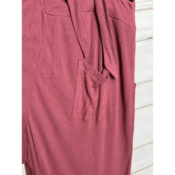 Free People FP Beach Jumpsuit Overalls Small Mauve Ribbed Linen Blend - Image 5