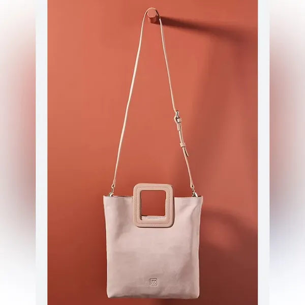 TMRW STUDIO Blush Milo Fold Over Suede Bag Crossbody Top Handle Anthropologie - Image 2