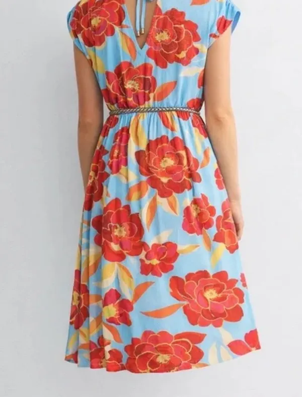 Plisse Hibiscus Midi Dress Blue Size L - Image 2
