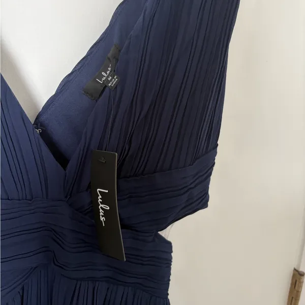 Lulus Compelling Poise Navy Blue Plisse Cutout Sleeveless Maxi Dress Size Medium - Image 6