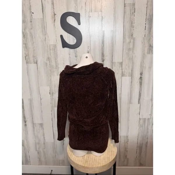 Revamped Brown Chenille Cowl Neck Tunic Sweater Soft Knit Pullover Size S - Image 4