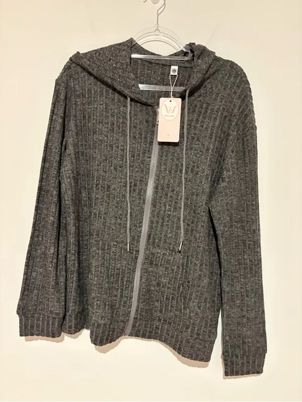 Witsmile ribbed zip up hoodie grey size large - Image 2