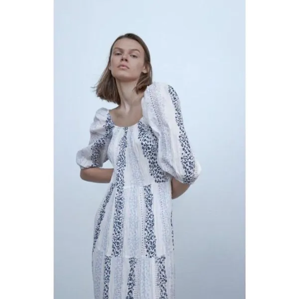 ✨ZARA Bloggers Favorite Printed & Embroidered blue white maxi Sz Medium dress✨ - Image 3