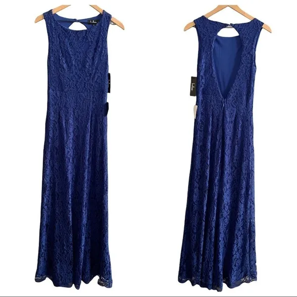 NWT Lulu’s Lace Overlay Royal Blue Dress Gown Size Small - Image 2