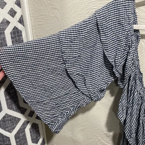 American Eagle Blue Gingham Off The Shoulder Dress Size XL NWT - Image 3