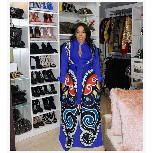 New African Deep V Neck 3/4 Sleeve High Slit Dashiki Maxi Dress 2X - Image 3