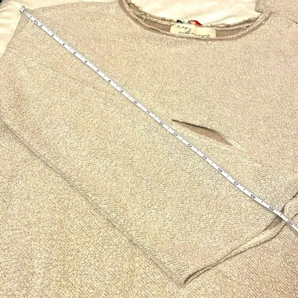 Vintage Havana- Cream Oversized Raw Neckline Knit Stripe Back Sweater Size S - Image 6