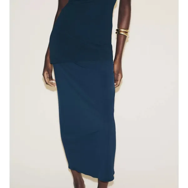 Zara NWT navy blue drop waist combination midi dress - Image 3