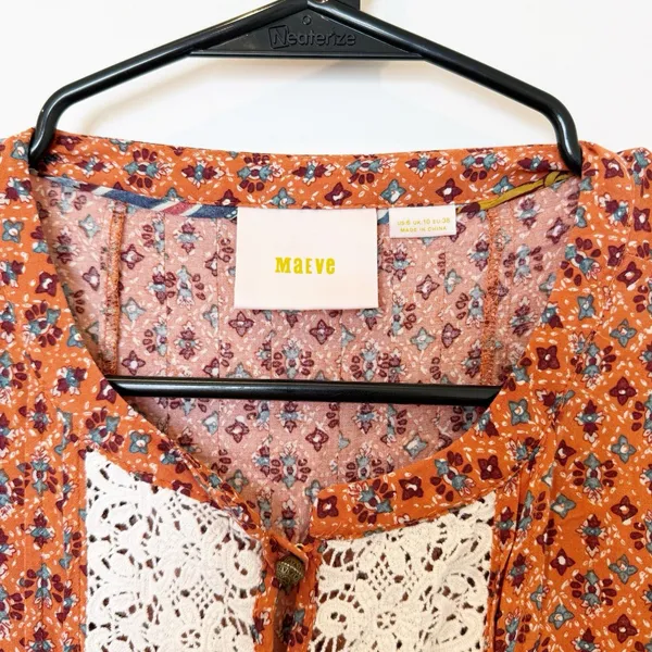 Anthropologie Floral Top Sz 6 Button Front Bell Sleeve Boho Indie‎ Festival - Image 5
