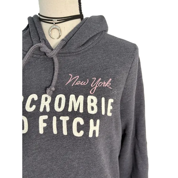 Abercrombie & Fitch New York Logo Hoodie Sweatshirt | Vintage Y2K Gray Medium - Image 4