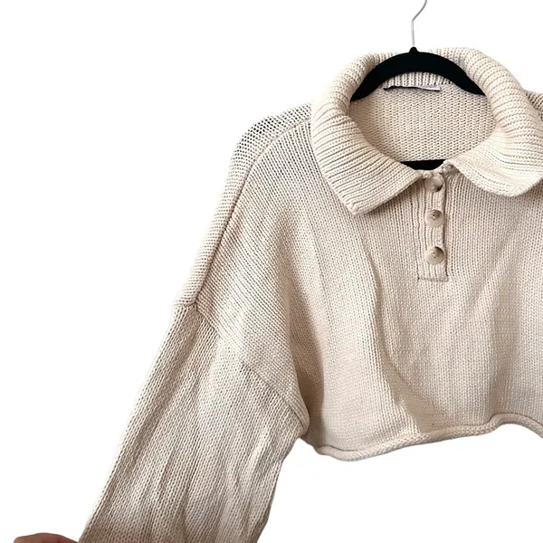 ZARA‎ Cropped Wide Sleeved Knit Sweater Sz Small - Image 3