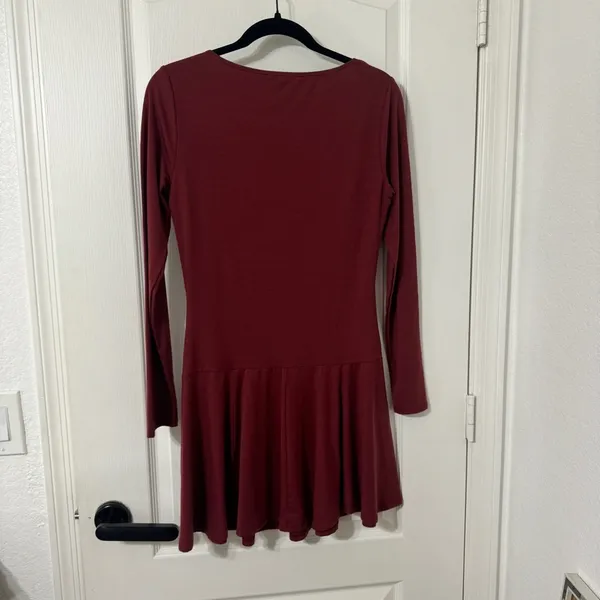 Reformation Coen Jersey Knit Long Sleeve Square Neck Mini Dress Chianti Medium - Image 7