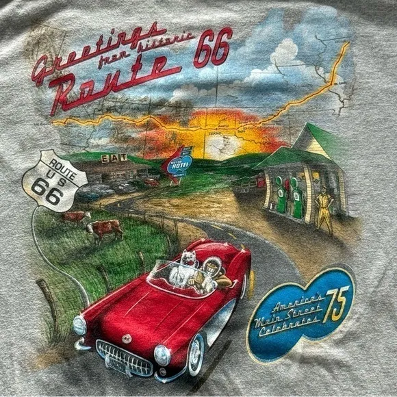 Gildan Eskimo Joes Shirt large Route 66 Get Your Kicks Celebrate 80 Gray Vintage - Image 2
